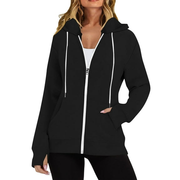 Up To 50% Off Oversized Hoodies for Women Women's Fall/winter Solid Color Long Sleeve Pocket Drawstring Hoodie Zipper Thumb Hole Hoodie Women's Hoodie Fashion Warm Sweatshirt