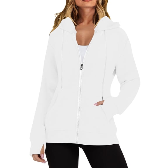 Up To 50% Off Oversized Hoodies for Women Women's Fall/winter Solid Color Long Sleeve Pocket Drawstring Hoodie Zipper Thumb Hole Hoodie Women's Hoodie Fashion Warm Sweatshirt