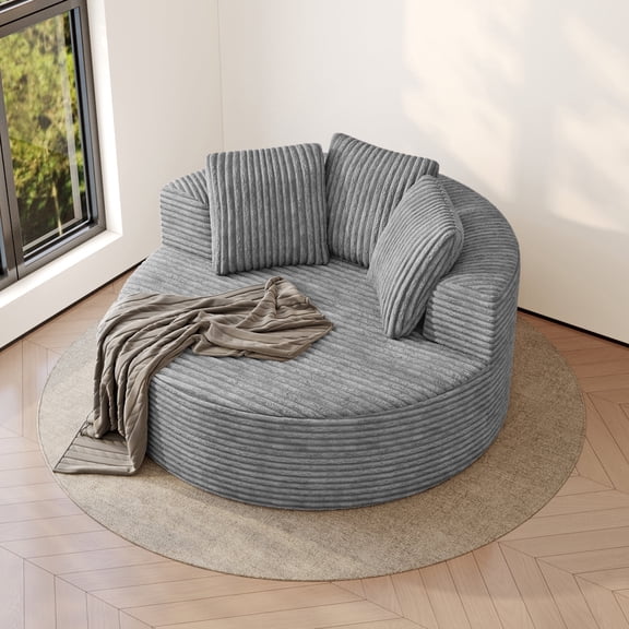 50" Oversized Lounge Chair Round Cloud Deep Seat Accent Chair Plush Corduroy Boneless Sofa Chair, Small Couch for Living Room Bedroom, No Assembly Required (Gray Couch)