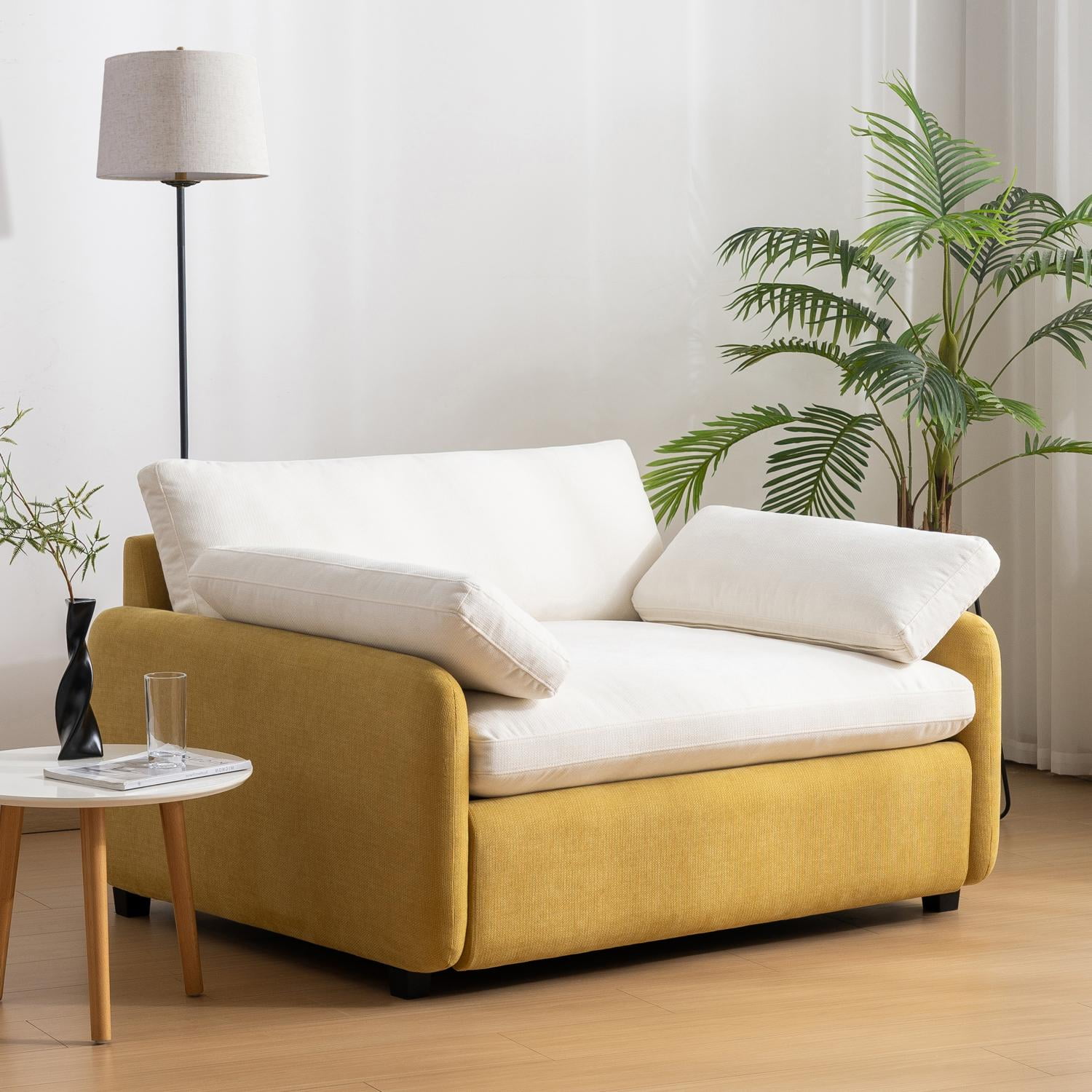 50" Oversized Single Sofa Chair,Chenille Accent Chair,Modern Upholstered Comfy Armchair with Pillows for Living Room,Apartment,Bedroom,Yellow
