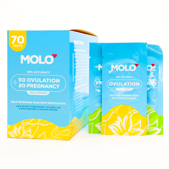 MOLO 50 Ovulation + 20 Pregnancy Test Strips – Early Pregnancy Detection & 99% Accuracy