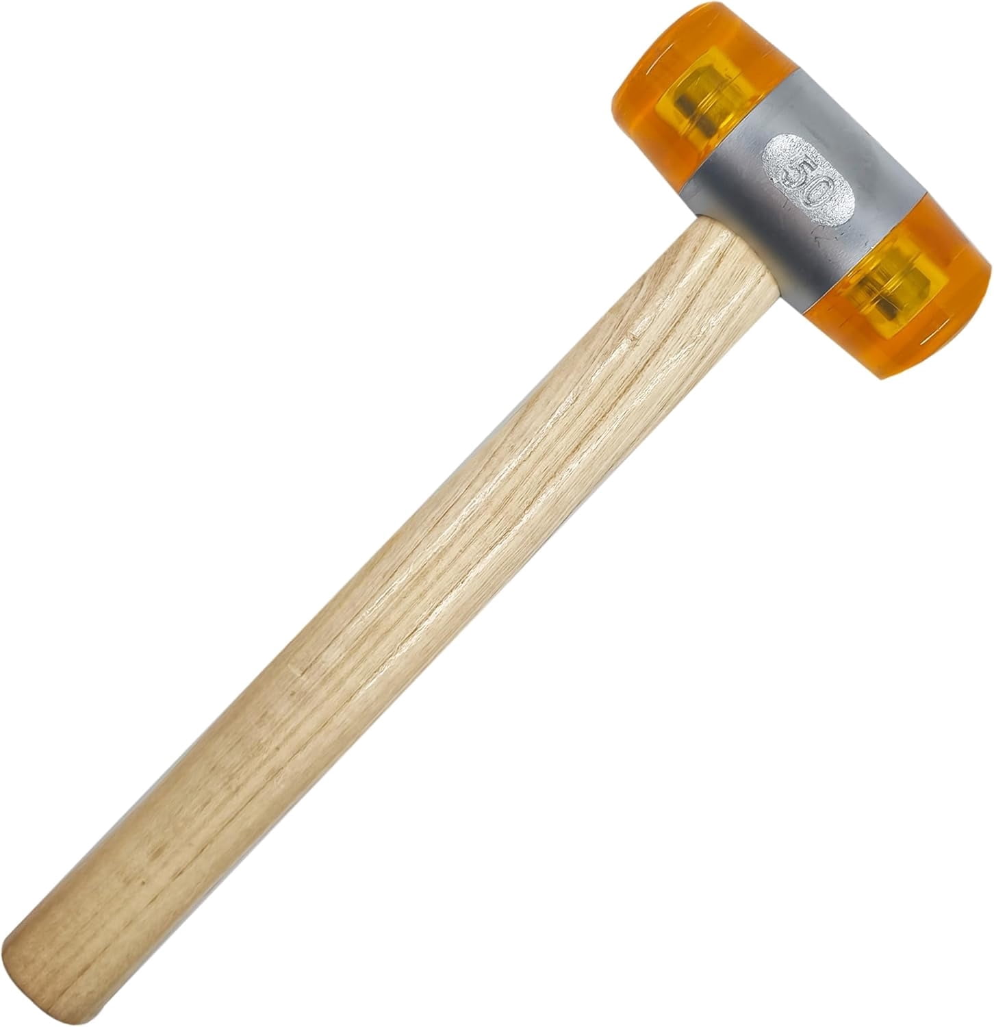 50 Oz Double-Sided CA Plastic Nylon Rubber Mallet with Wooden Handle, Yellow Industrial Safety Hammer
