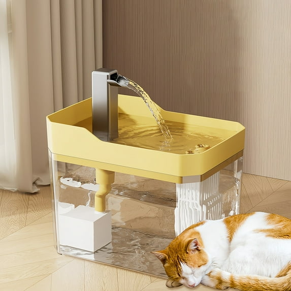 50 Oz Pet Water Fountain with Transparent Visible Tank Automatic Drinking Bowl for Cats and Small Dogs Easy to Clean, Apricot Yellow