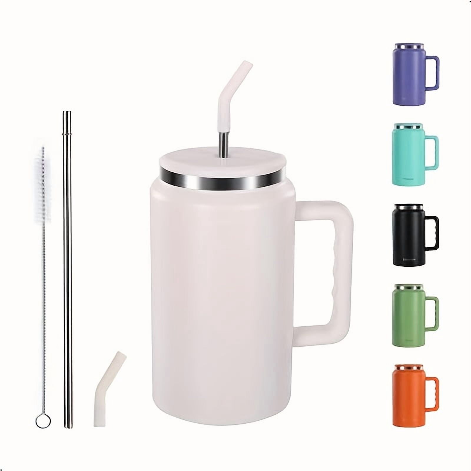 50 Oz Stainless Steel Tumbler with Handle & Straw Lid, Vacuum Insulated ...