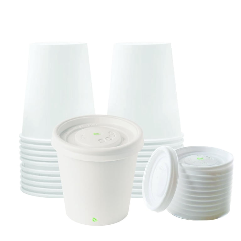 [50 Pack] 4 oz White Disposable Paper Coffee Espresso Cups with White Lids - White Paper Disposable Coffee Hot Tea Cups Espresso - Bio Degradable Eco