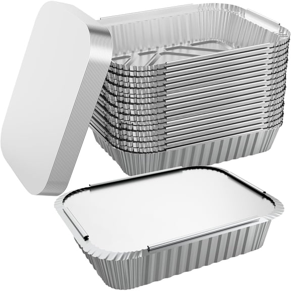 50 PACK 8.3"x6.2" Disposable Tin Foil Pans with Lids 2.25LB Aluminum To Go Containers for Cooking, Baking, Catering Party Meal Prep, Take Out, Freeze