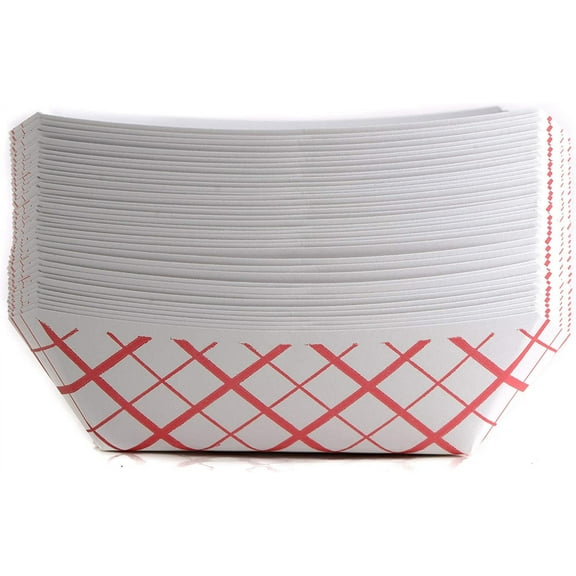 50 PACK Disposable Paper Food Tray (1/4 LB) - Red Check Food Tray, USA MADE, Recyclable, Biodegradable, Compostable, Great for Picnics, Carnivals, Party, Camping, BBQ, Restaurants, Fries (0.25lb)