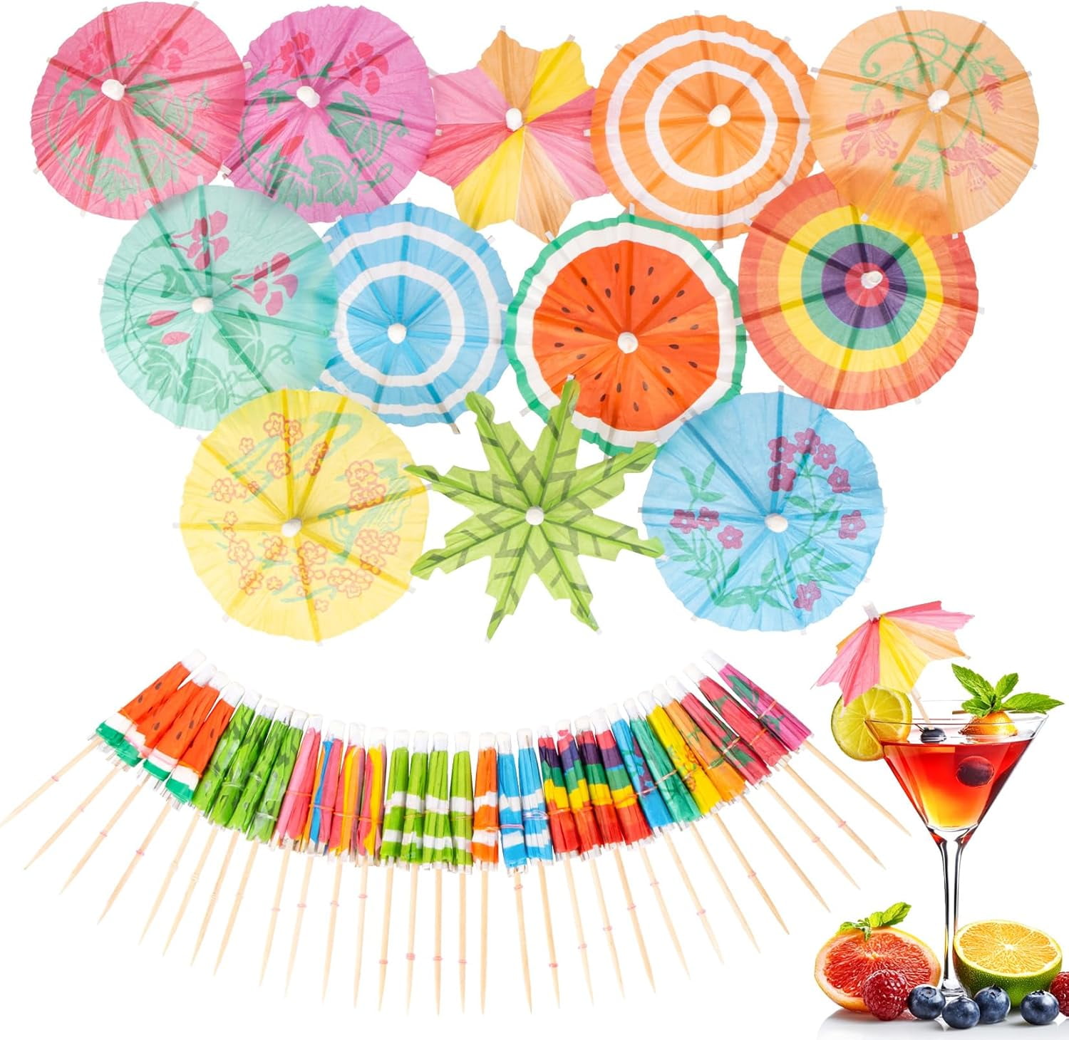 50 PACK Drink Umbrellas - Assorted Styles Cocktail Umbrellas for Drinks ...
