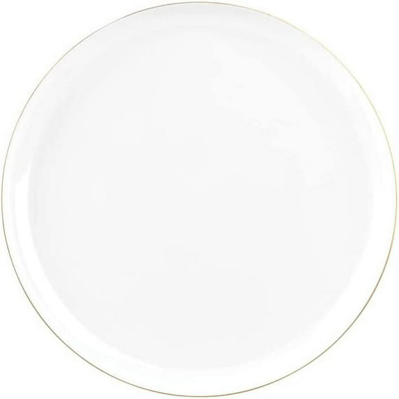(50 PACK) EcoQuality 8.6" inch Round White Plastic Plates with Gold Rim Design - Disposable China Like Party Plates, Heavy Duty Salad Plates, Dinner Plate, Dessert, Wedding, Serveware