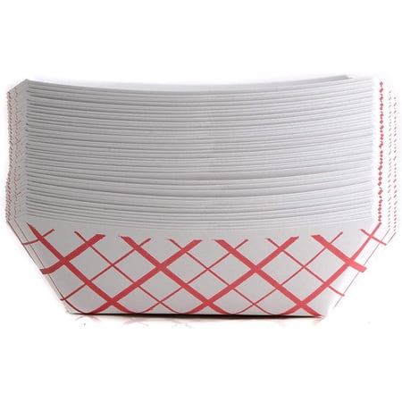 [50 PACK] Heavy Duty Disposable Paper Food Tray (1 LB) - Red Check Food Tray, USA MADE, Recyclable, Biodegradable, Compostable, Great for Picnics, Carnivals, Party, Camping, BBQ, Restaurants, Fries