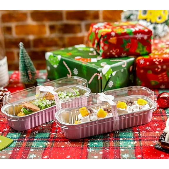 50 PACK Mini Cake Pans with Lids and Spoons,Rectangular Aluminum Foil Bread Pan,Mini Loaf Pans and Food Containers with Lids(Pink,6.8oz)