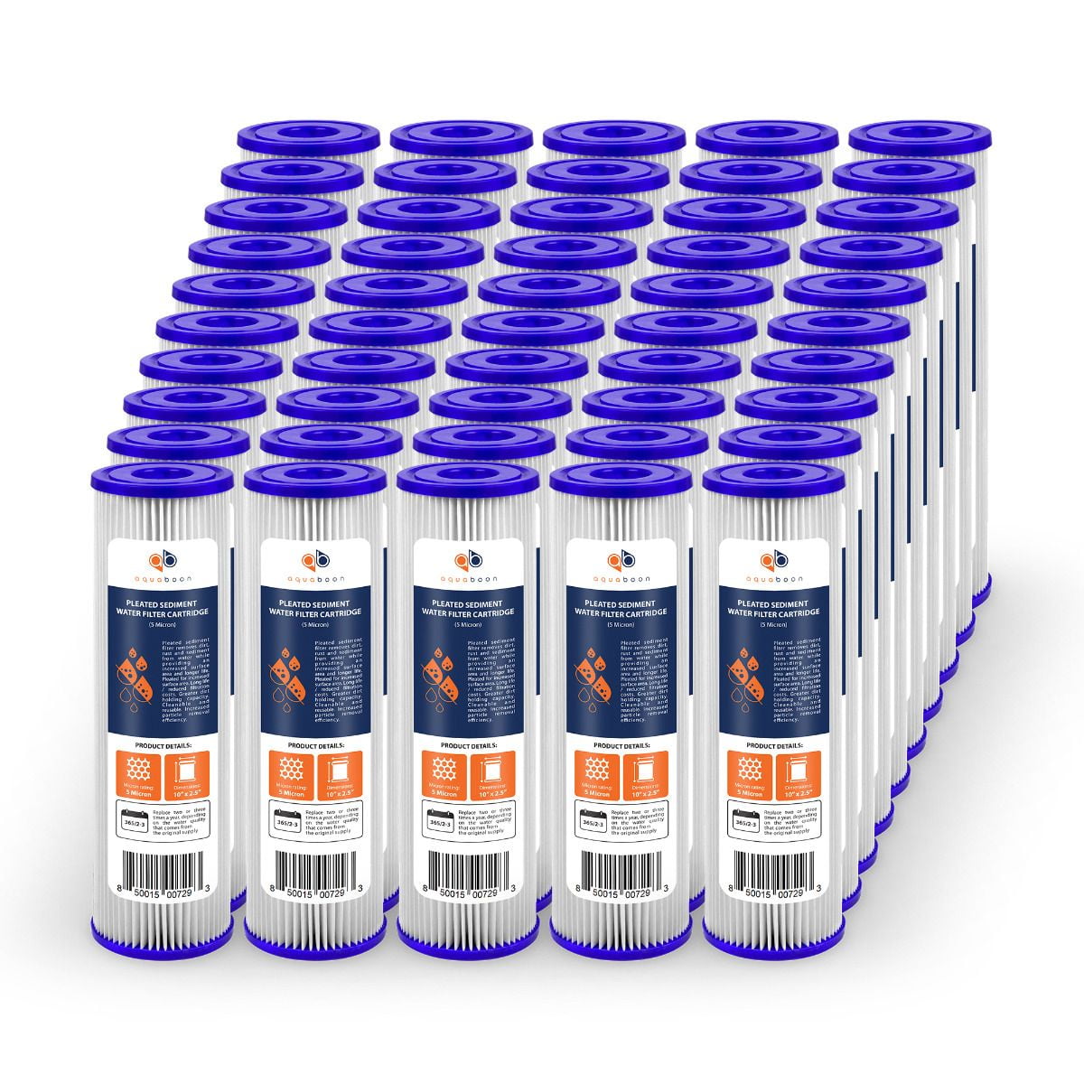 50-PACK Of 5 Micron Pleated Sediment Water Filter Cartridge 10"x2.5" Standard Size by Aquaboon