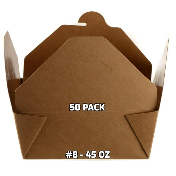 [50 PACK] Take Out Food Containers 45 oz Kraft Brown Paper Take Out Boxes Microwaveable Leak and Grease Resistant Food Containers - To Go Containers for Restaurant, Catering - Recyclable Lunch Box #8
