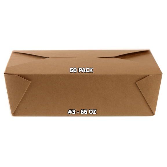 [50 PACK] Take Out Food Containers 66 oz Kraft Brown Paper Take Out Boxes Microwaveable Leak and Grease Resistant Food Containers - To Go Containers for Restaurant, Catering - Recyclable Lunch Box #3