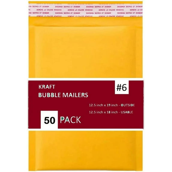 50 PC #6 12.5x19 Inches 50 Pack Inches Kraft Bubble Mailers Yellow Shipping Padded Envelopes Self Seal Waterproof Cushion Envelopes