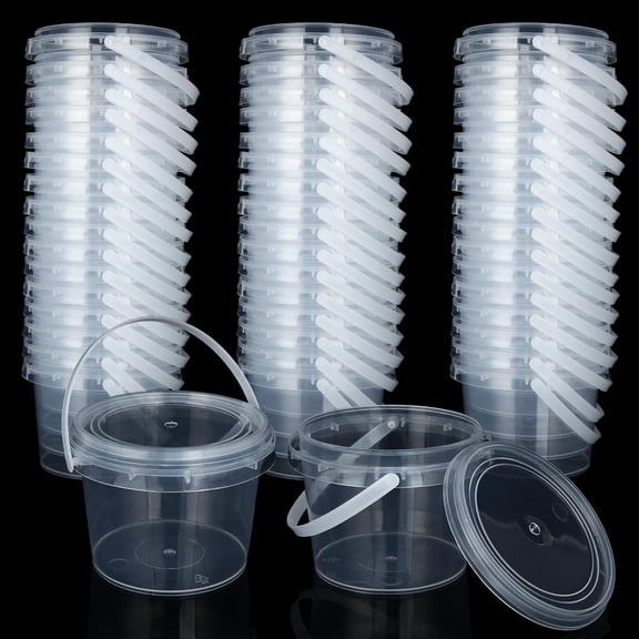 50 PCS 10 oz Slime Containers with Lids and Handles, Plastic 300ml Storage Bucket Containers, Clear Slime Storage Case for Slime DIY Art Craft, Mini Toy, Pigment, Small Tools, Part Material