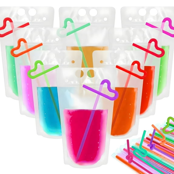 Muka 50 PCS 12 OZ Drink Pouches Resealable Juice Pouches Heavy Duty Frosted With Ziplock, Hand-Held, 8 Mil, 5"W x 8 1/4"H x 3"D