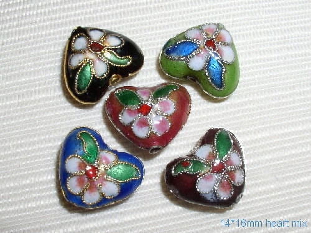 50 PCS 14x16mm Mixed Handmade Heart Cloisonne Beads