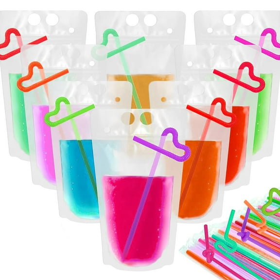 50 PCS 20 OZ Aspire Resealable Heavy Duty Translucent Frosted Stand Up Juice Pouches With Ziplock, Drink Pouche, Hand-Held, 8 Mil