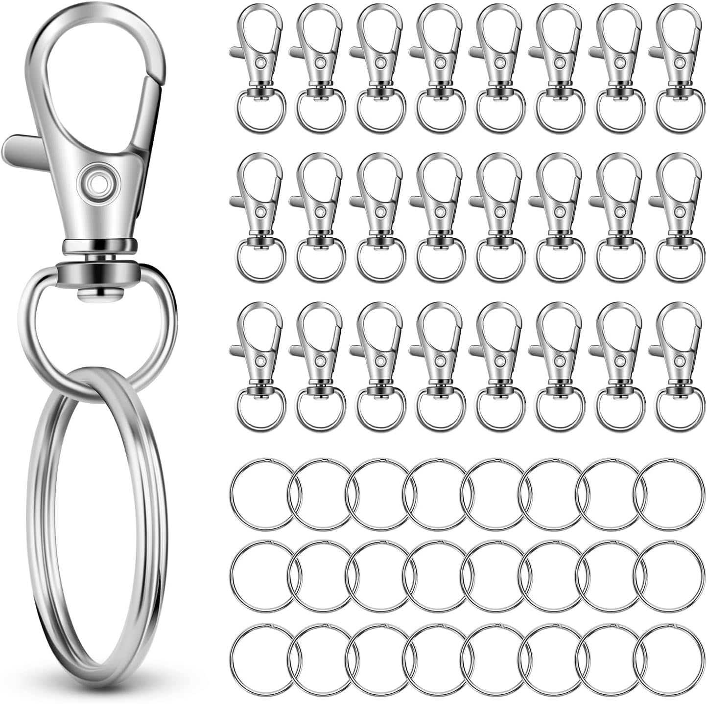 50 PCS in 25 Sets, Metal Swivel Lobster Claw Clasps, Keychain Clip with Large Key Ring, Premium Keychains Clips, Snap Hooks and Sturdy Key Rings, for Key Chain Making Kit，