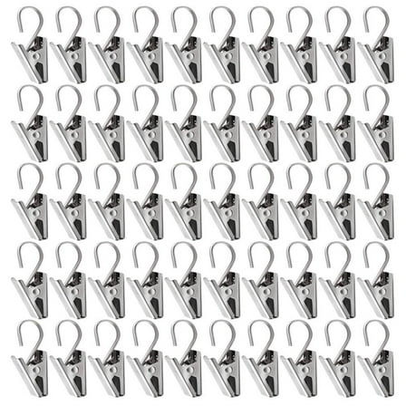 50 PCS 430 Stainless Steel Silvery Curtain Hooks, Curtain Clips w/ Hook, S Hooks