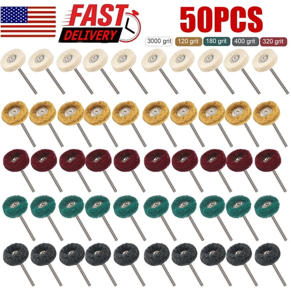 Toolly 100-Pack Abrasive Buffing Wheels – 1-Inch Diameter With 1/8-Inch Shank, 5 Grits (120 To 600) For Rotary Tools, Metal, Jewelry, Wood