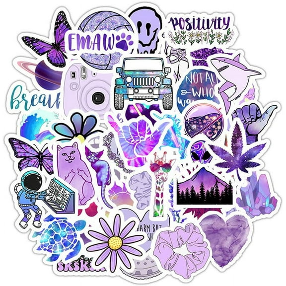 50 PCS Aesthetic Purple Color Waterproof Stickers