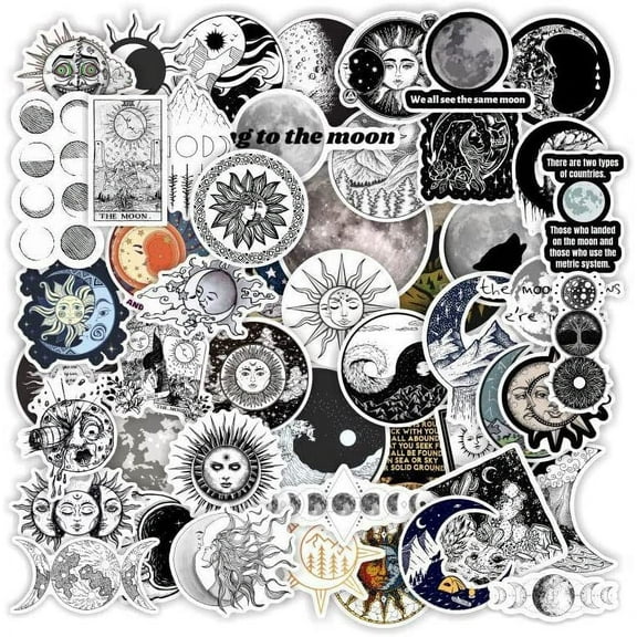 50 PCS Aesthetic Sun and Moon Waterproof Stickers