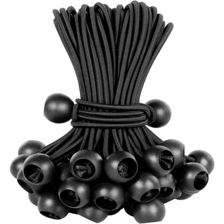 50 PCS Ball Bungee Cord 6 Inch Heavy Duty Bungie Cord Balls for Tarp Tie Down Canopy Camping Tents Cargo Holding Wire Hoses Patio Umbrellas Awning for RV ( Black)