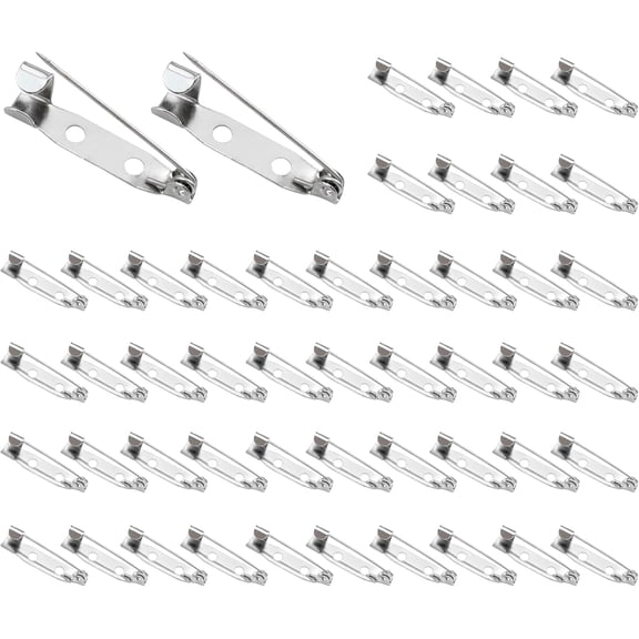 50 PCS Bar Brooch Pins Fasteners Secure Back Safety Clasp Locking Badge Silver Clips Jewelry for Badges DIY Craft Sewing Wedding Name Tags (25mm)