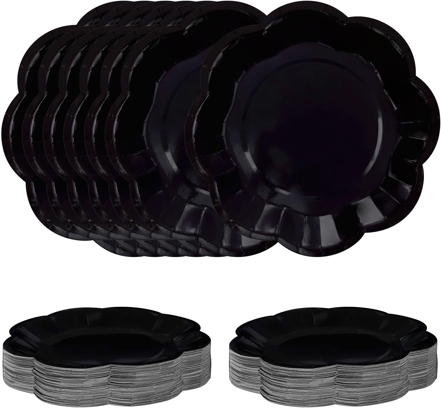 50 PCS Black Paper Plates 9 Inch Scalloped Dessert Plates Black Disposable Plate for Party Dinner Wedding Baby Shower Birthday Cake Plate