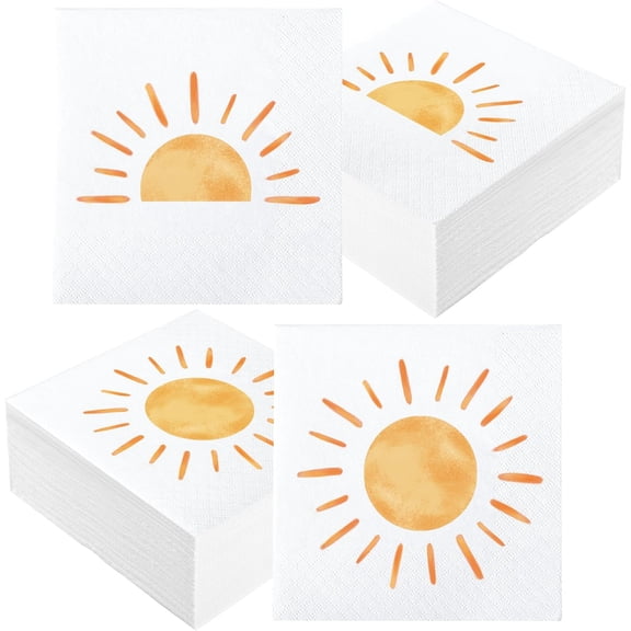 50 PCS Boho Sun Paper Napkins First Trip Around The Sun Birthday Party Napkins Boho Hippie Sunshine Disposable Luncheon Napkin for Baby Shower Birthday Party Supplies, 6.5 x 6.5 inch