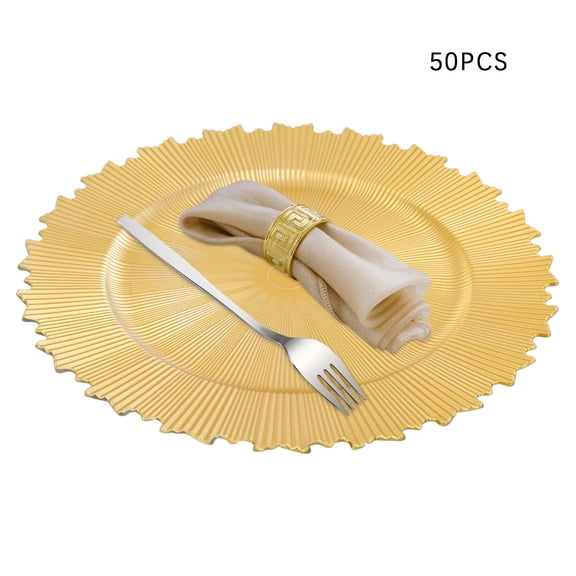 50 PCS Charger Plates Bulk, 13 Inch Gold Round Dinner Plate Stackable & Reusable for Wedding Banquet Party Event Tabletop Decor