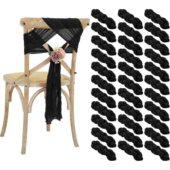 50 PCS Cheesecloth Chair Sashes Bows Wedding Aisle Decorations Chair Ribbon Ties Back Sash for Wedding Party Events Banquet Chair Cover Decoration (Black)