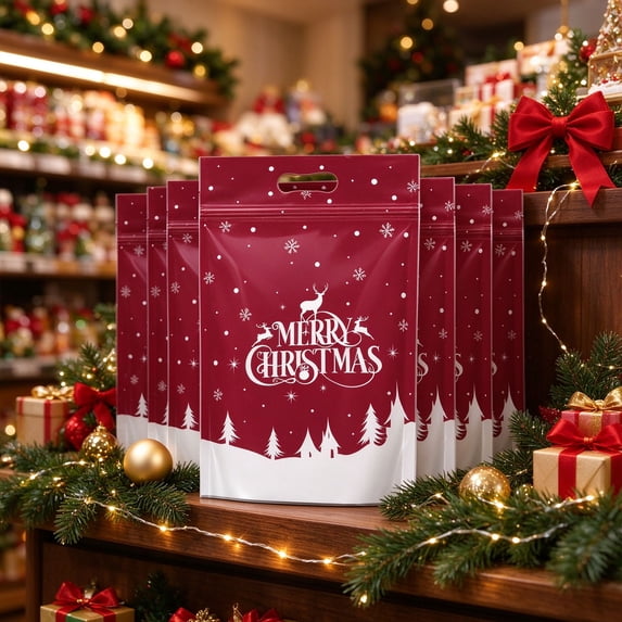Snac Chocolate 50 PCS Christmas Candy Bags Cartoon Stand Up Zipper Pouches for ...