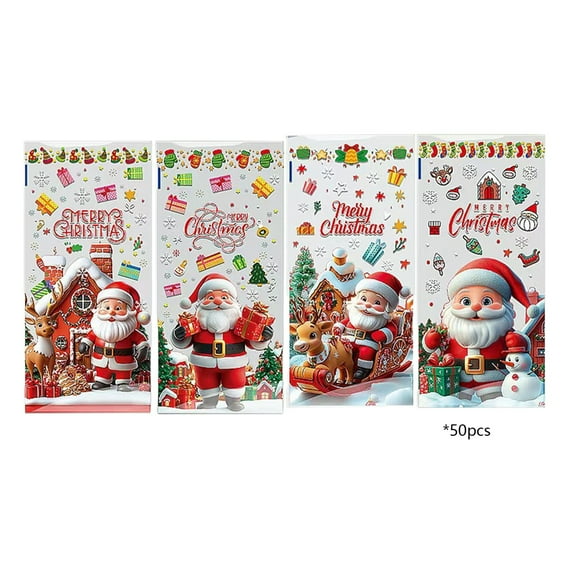 50 PCS Christmas Candy Bags with Tie Candy Cellophane Treat Bags Plastic Cookie Goodie Gift Wrap Bags for Christmas Holiday Party Gift Decoration Supplies Favor (4 Patterns)