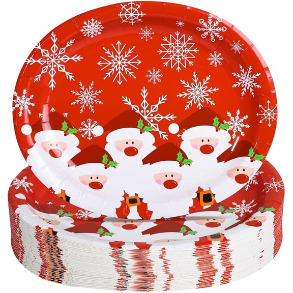 50 PCS Christmas Oval Paper Plates,10" x 12.5" Large Disposable Dinner Serving Party Platters Heavy Duty,Christmas Party Supply Xmas Holiday Dinnerware Table Decorations