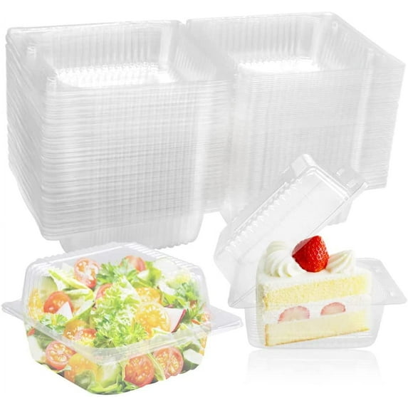 50 PCS Clear Plastic Square Hinged Food Container,Plastic Take Out Containers,Disposable Clamshell Food Containers for Salads,Pasta,Dessert,Sandwiches(5.3x4.7x2.8 In)