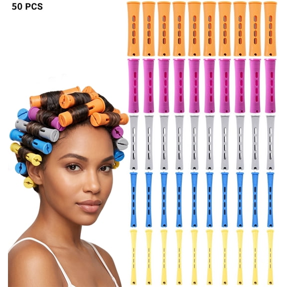 50 Pcs Self Holding Cold Wave Hair Rollers, Ventilated Heatless Perm Rods for DIY Hairstyle