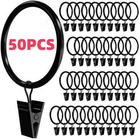 50 PCS Curtain Rings with Clips,Curtain Clip Rings Hooks,1.25 inch Diameter fits up to 1.2 inch Rod,Metal Stainless Steel Drapery Rings for Hanging Drapes Bows Hat（Vintage Black）