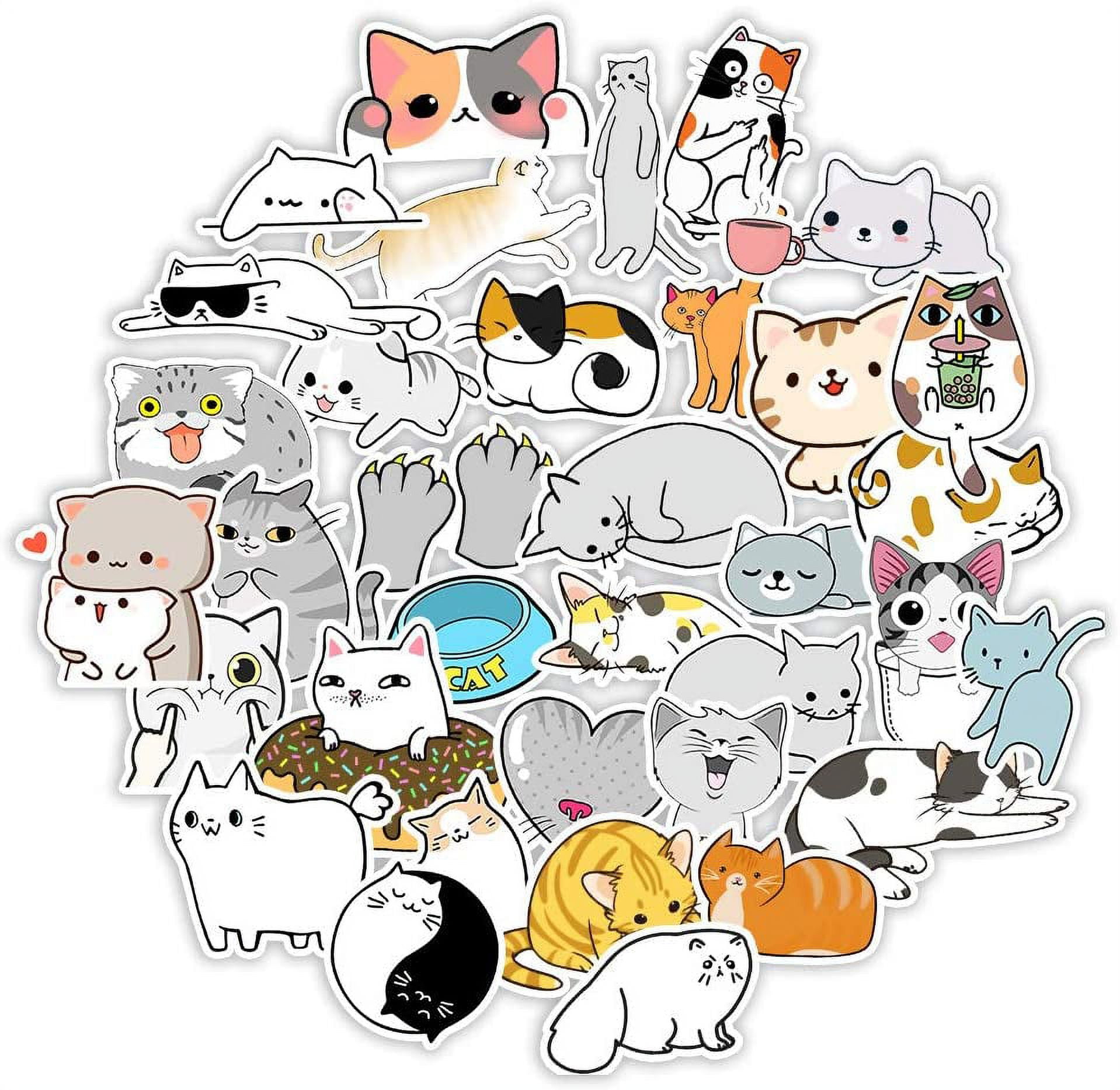 50 Pack Cute Cat Stickers, Waterproof Vinyl for Water Bottles