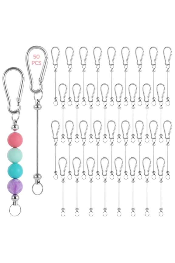 50 Pcs D-Ring Keychain Hooks, Beadable Carabiner Clips for DIY Beaded Keychains, Water Bottle Loops, Backpack, Dog Tag Chains, Outdoor Gear Accessories