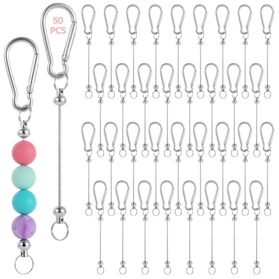 50 Pcs D-Ring Keychain Hooks, Beadable Carabiner Clips for DIY Beaded Keychains, Water Bottle Loops, Backpack, Dog Tag Chains, Outdoor Gear Accessories