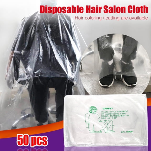 50 PCS Disposable Waterproof Hair Salon Capes, PE Transparent Barber Cape 130x160cm, Suitable for Hair Coloring, Cutting, and Washing