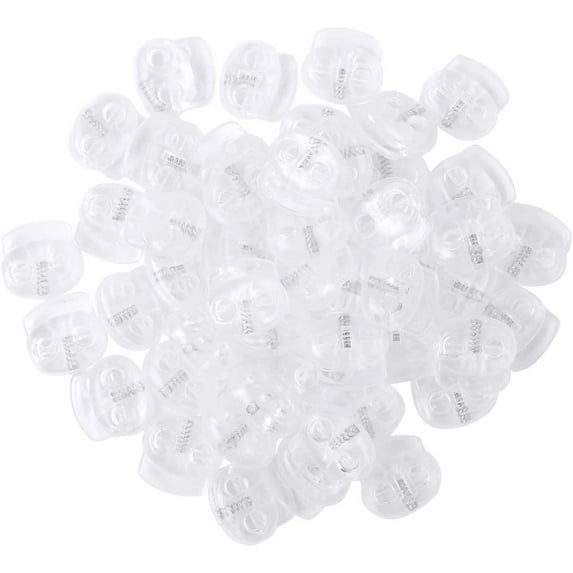 50 PCS Double-Hole Cord Fastener Locks End Spring Toggle Stopper Slider Spring Loaded for Cords Bungee Shockcord Elastics Drawstring Clear One Size