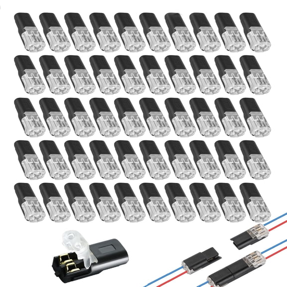 50 PCS Double-Wire Push-In Connector with Locking Buckle,2-Pin Solderless Wire Connectors,Double Wire Plug-In LED Light Strip Connectors for Automotive, DIY Projects (50 PCS)