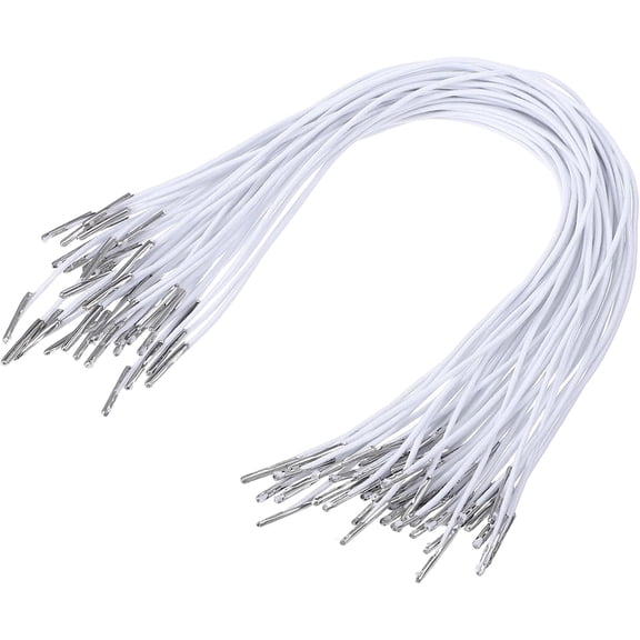50 PCS Elastic Band with Metal Ends, 11.8 Inch Elastic Cords for Crafts, Soft Stretch Band Mask Lanyard, Round Elastic Cord Rope String Extender for Crafts Party Masks Making DIY Hat(White)