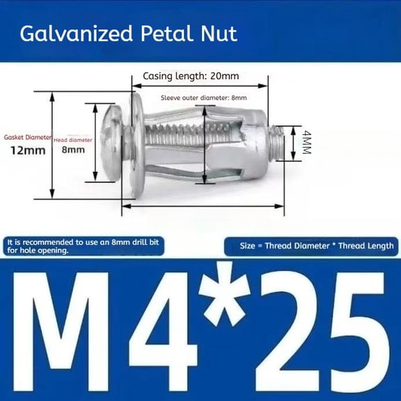 50 PCS Expansion Screw Petal Nut, M4-20, M4-25, M5-25, M6-25 Petal Shape Metal Nut, Jack Nuts with Screws for Installation License Plates, Hollow Wall Iron Skin Line, Billboards (Assortment) (50PCS)