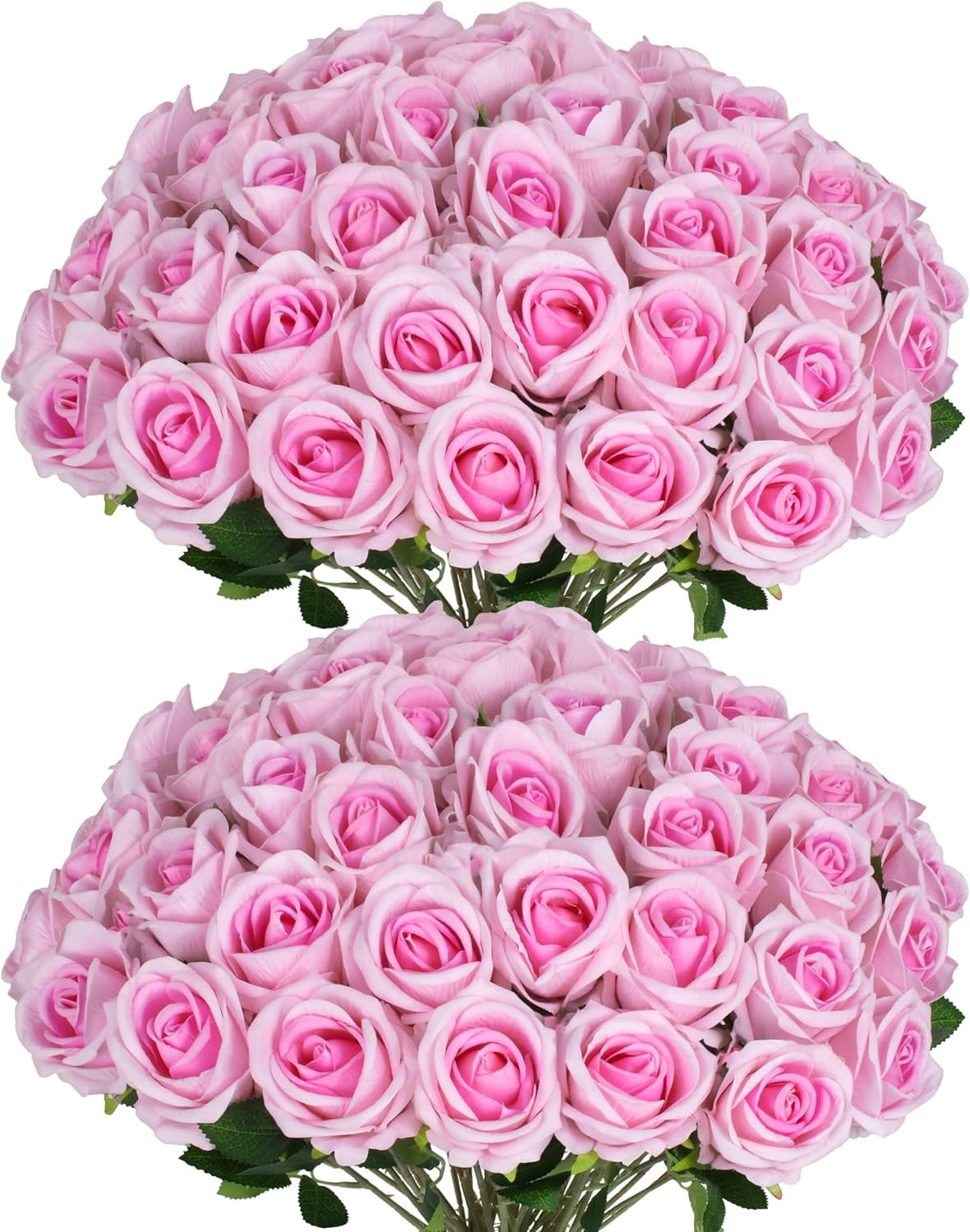 50 PCS Fake Pink Roses, Artificial Flowers Bulk Realistic Silk Faux ...