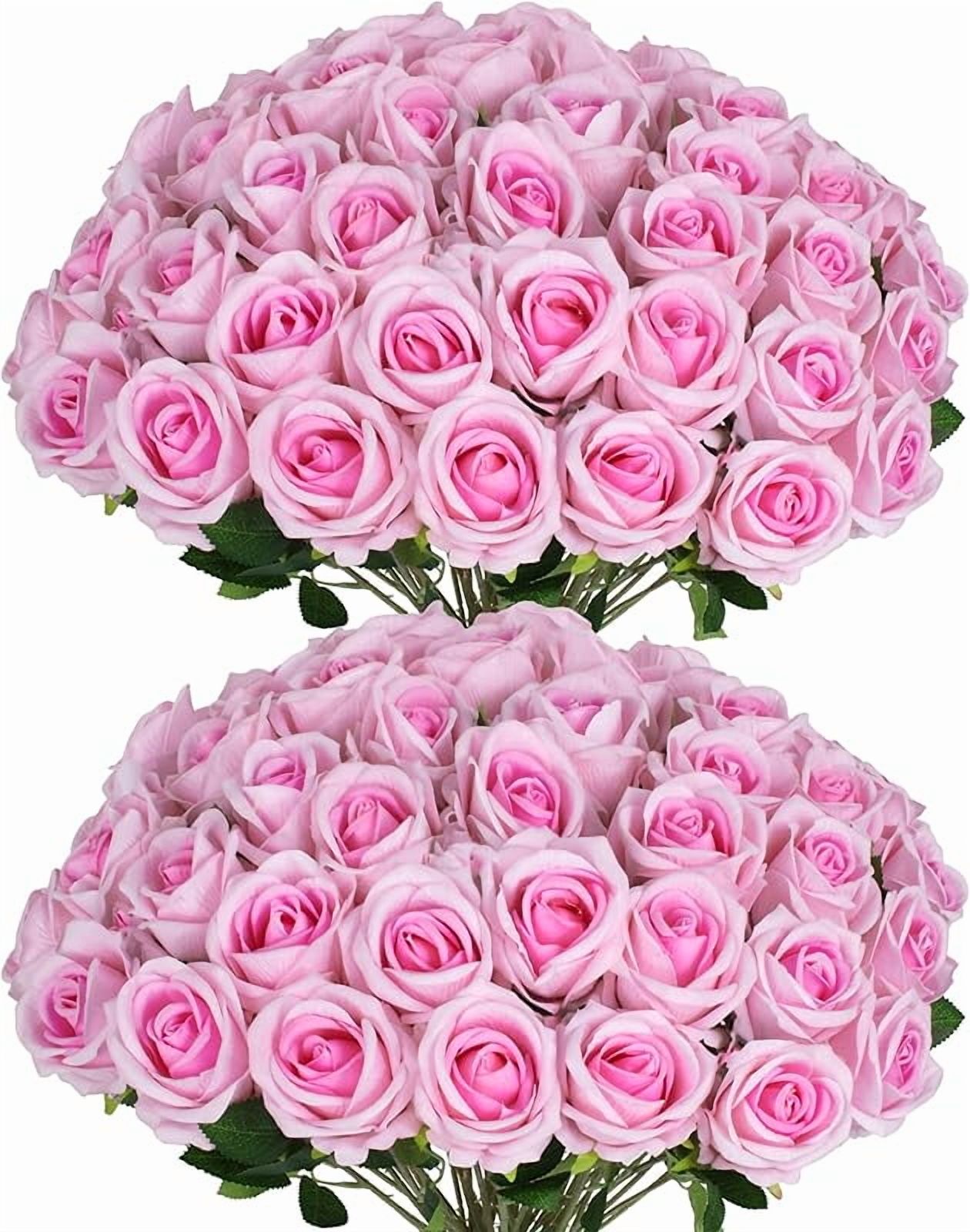 50 PCS Fake Red Roses, Artificial Red Flowers Bulk Realistic Silk Faux ...